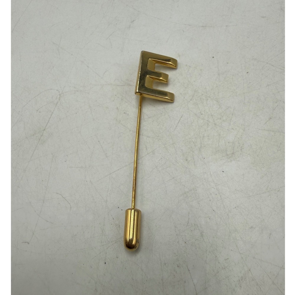 Vintage Gold Tone Initial Letter E Stick Pin Lapel Scarf Hat Accessory